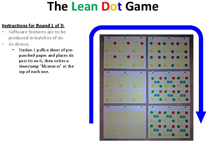 The Lean Dot Game Instructions for Round 1 of 3: • Software features are