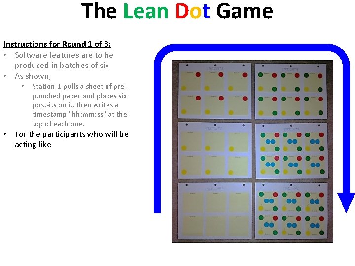 The Lean Dot Game Instructions for Round 1 of 3: • Software features are