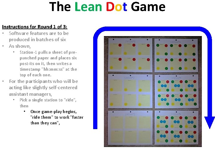 The Lean Dot Game Instructions for Round 1 of 3: • Software features are