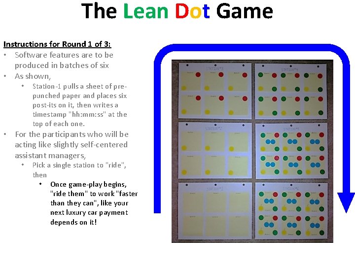 The Lean Dot Game Instructions for Round 1 of 3: • Software features are