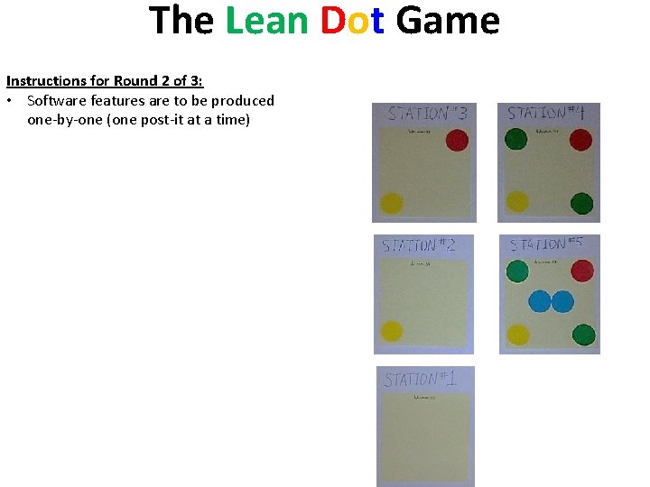 The Lean Dot Game Instructions for Round 2 of 3: • Software features are