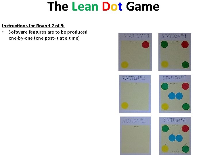 The Lean Dot Game Instructions for Round 2 of 3: • Software features are