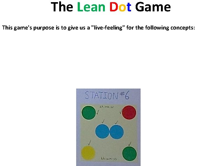 The Lean Dot Game This game's purpose is to give us a "live-feeling" for