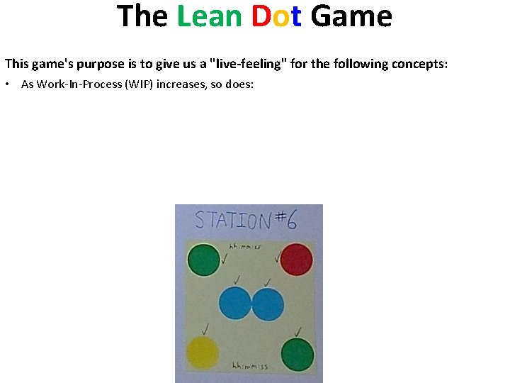 The Lean Dot Game This game's purpose is to give us a "live-feeling" for