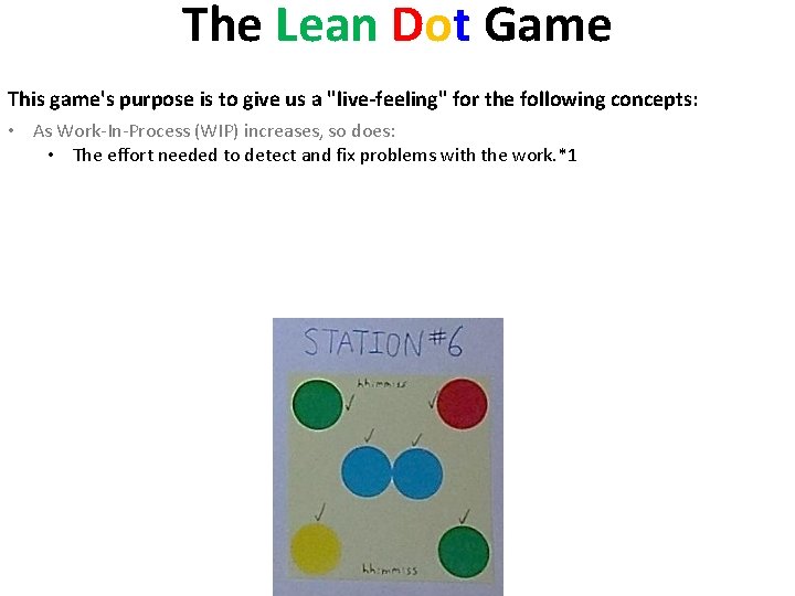 The Lean Dot Game This game's purpose is to give us a "live-feeling" for