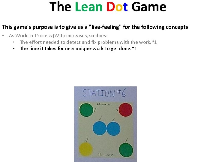 The Lean Dot Game This game's purpose is to give us a "live-feeling" for