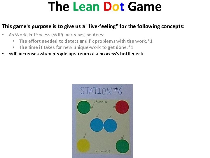 The Lean Dot Game This game's purpose is to give us a "live-feeling" for