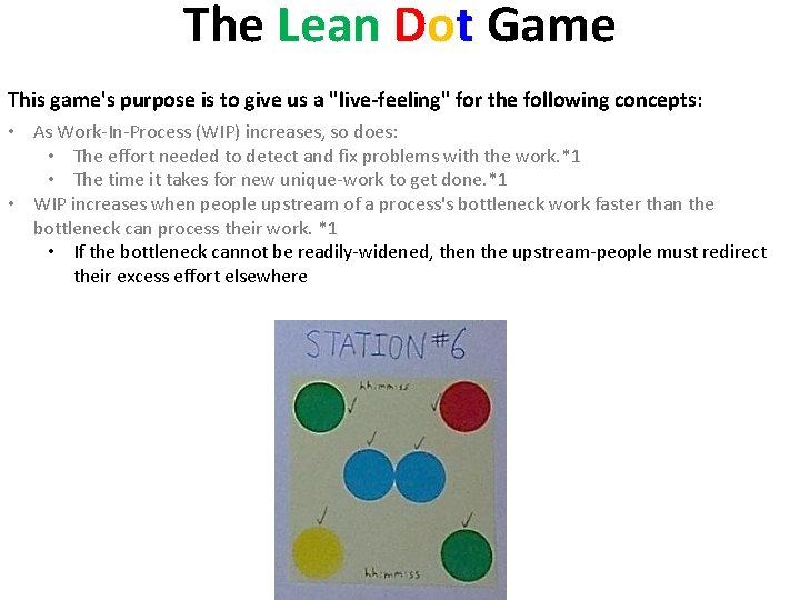 The Lean Dot Game This game's purpose is to give us a "live-feeling" for