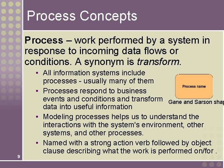 Process Concepts Process – work performed by a system in response to incoming data