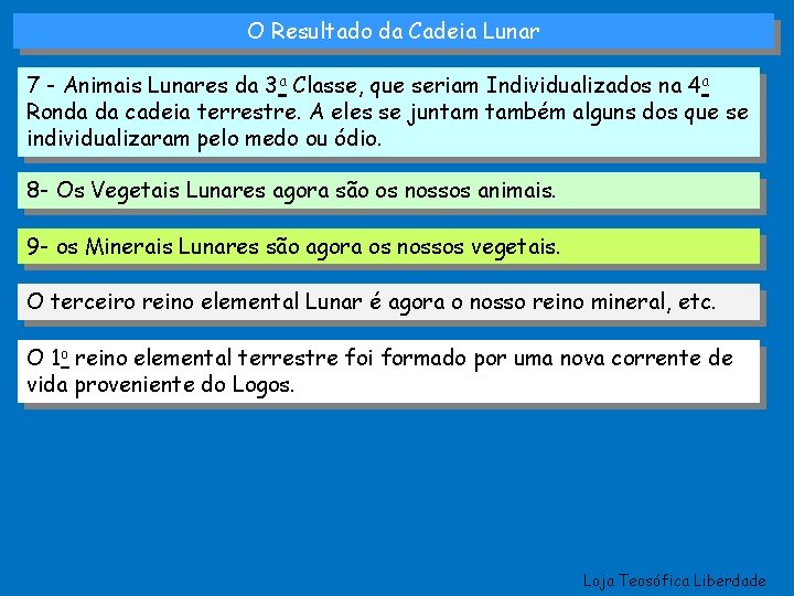 O Resultado da Cadeia Lunar 7 - Animais Lunares da 3 a Classe, que