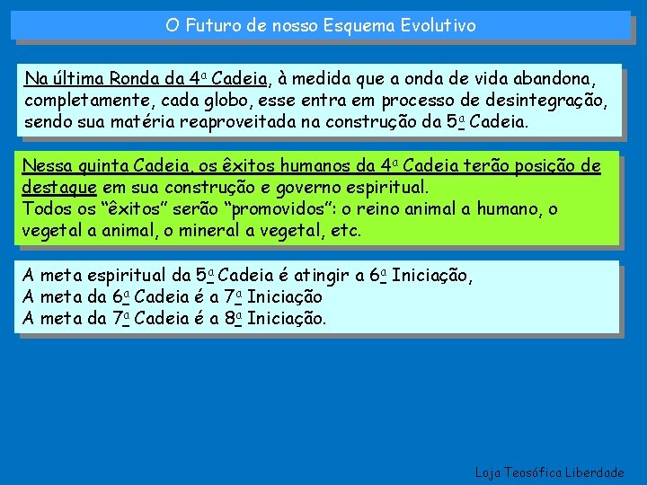 O Futuro de nosso Esquema Evolutivo Na última Ronda da 4 a Cadeia, à