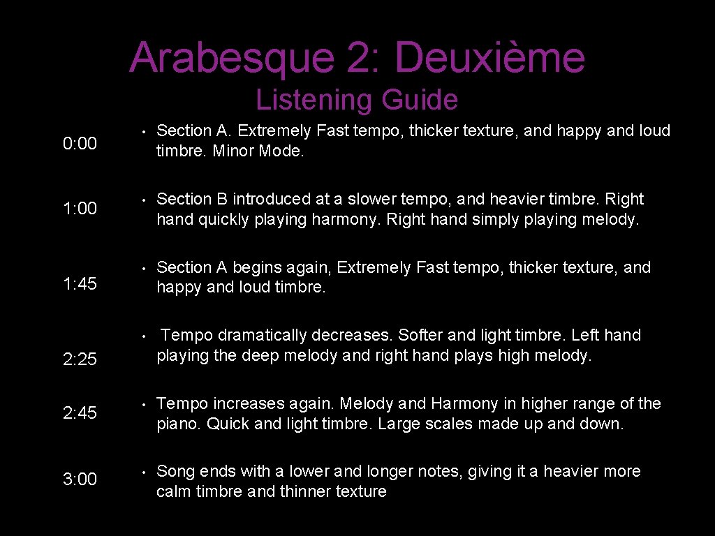 Arabesque 2: Deuxième Listening Guide • Section A. Extremely Fast tempo, thicker texture, and