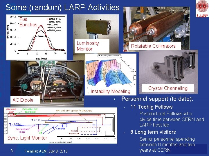 Some (random) LARP Activities Flat Bunches Luminosity Monitor Rotatable Collimators Crystal Channeling Instability Modeling