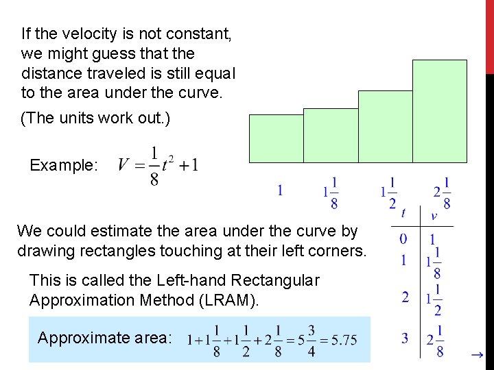 If the velocity is not constant, we might guess that the distance traveled is