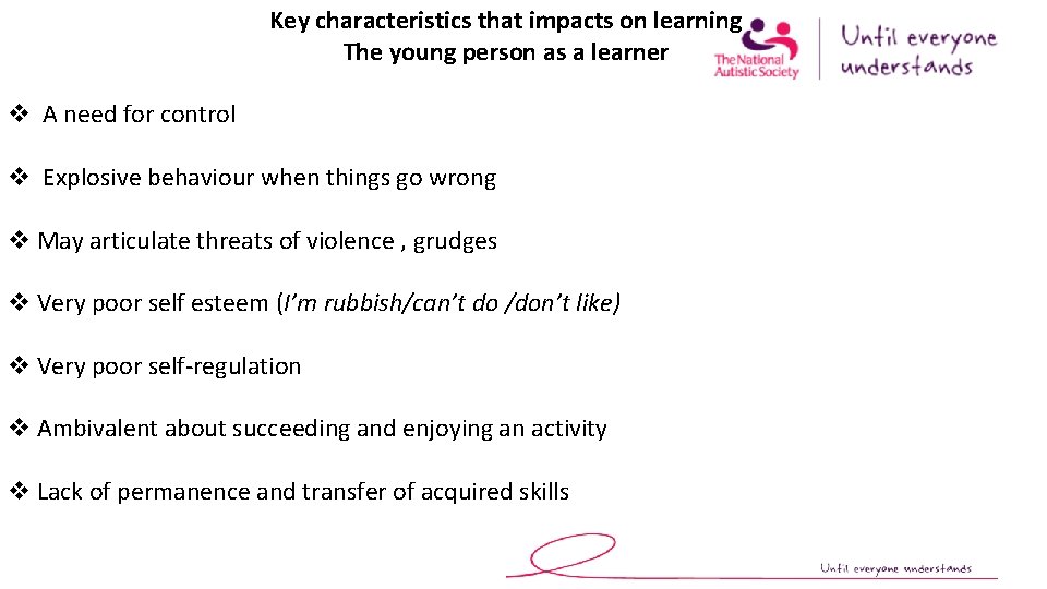 Key characteristics that impacts on learning The young person as a learner v A