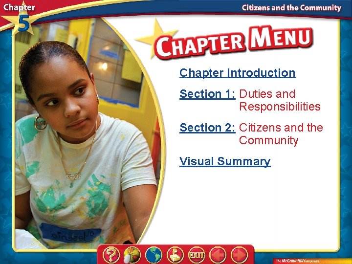 Chapter Introduction Section 1: Duties and Responsibilities Section 2: Citizens and the Community Visual