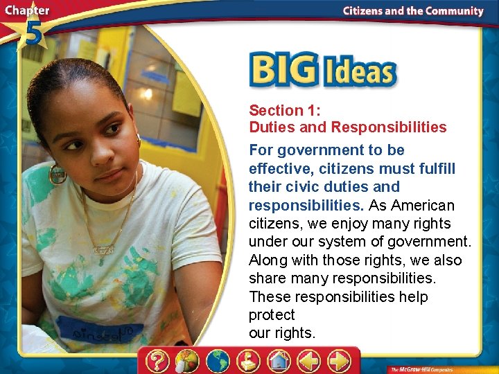 Section 1: Duties and Responsibilities For government to be effective, citizens must fulfill their