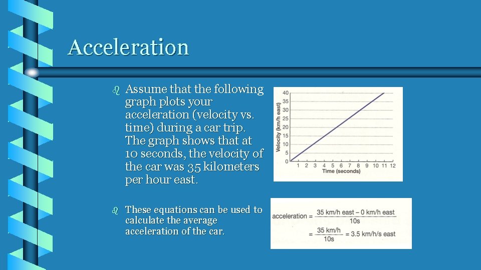 Acceleration b Assume that the following graph plots your acceleration (velocity vs. time) during