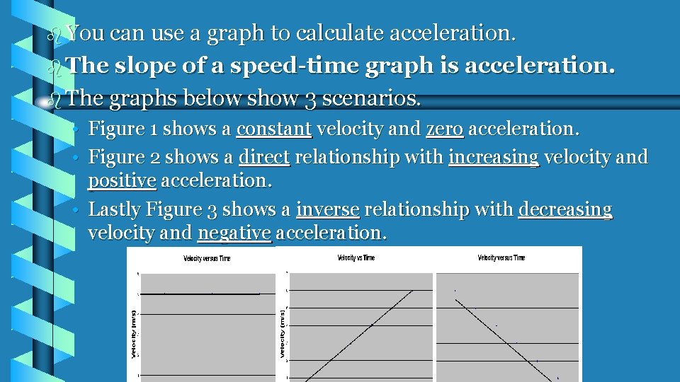 b You can use a graph to calculate acceleration. b The slope of a