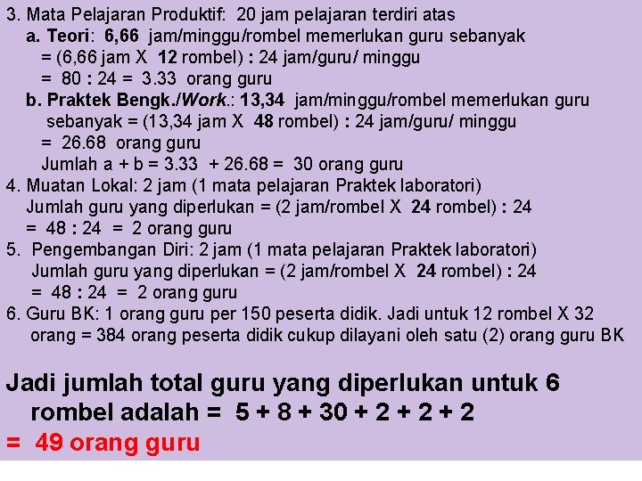 3. Mata Pelajaran Produktif: 20 jam pelajaran terdiri atas a. Teori: 6, 66 jam/minggu/rombel