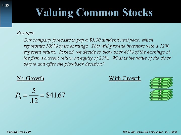 4 - 23 Valuing Common Stocks Example Our company forecasts to pay a $5.