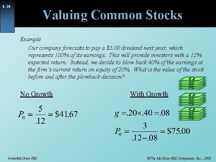 4 - 24 Valuing Common Stocks Example Our company forecasts to pay a $5.