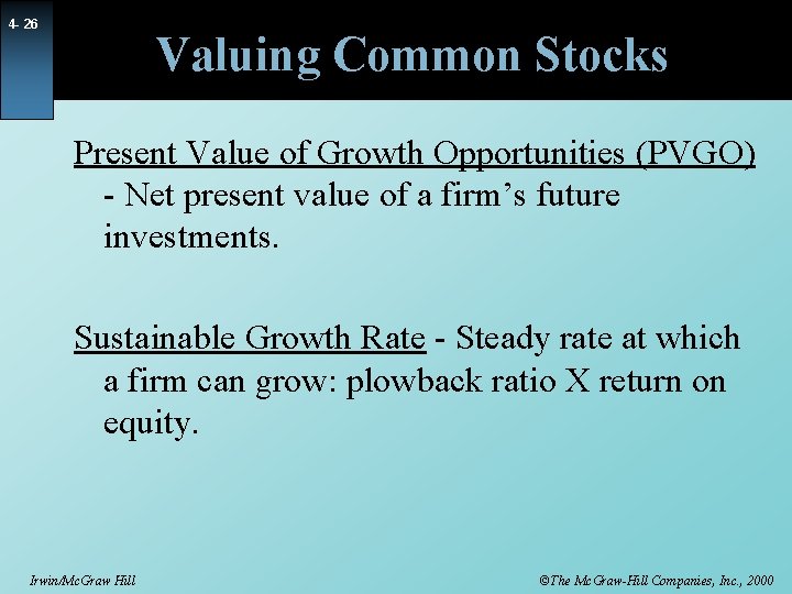 4 - 26 Valuing Common Stocks Present Value of Growth Opportunities (PVGO) - Net