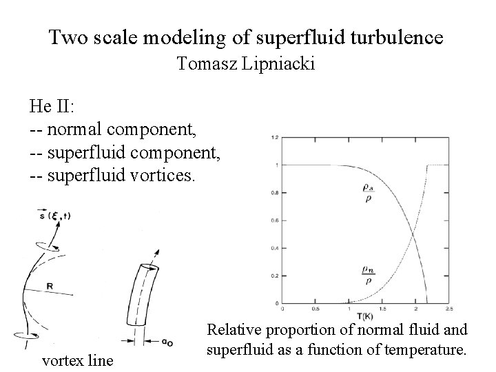 Two scale modeling of superfluid turbulence Tomasz Lipniacki He II: -- normal component, --