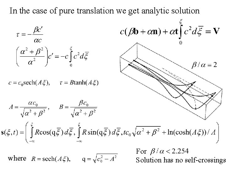 In the case of pure translation we get analytic solution where For Solution has