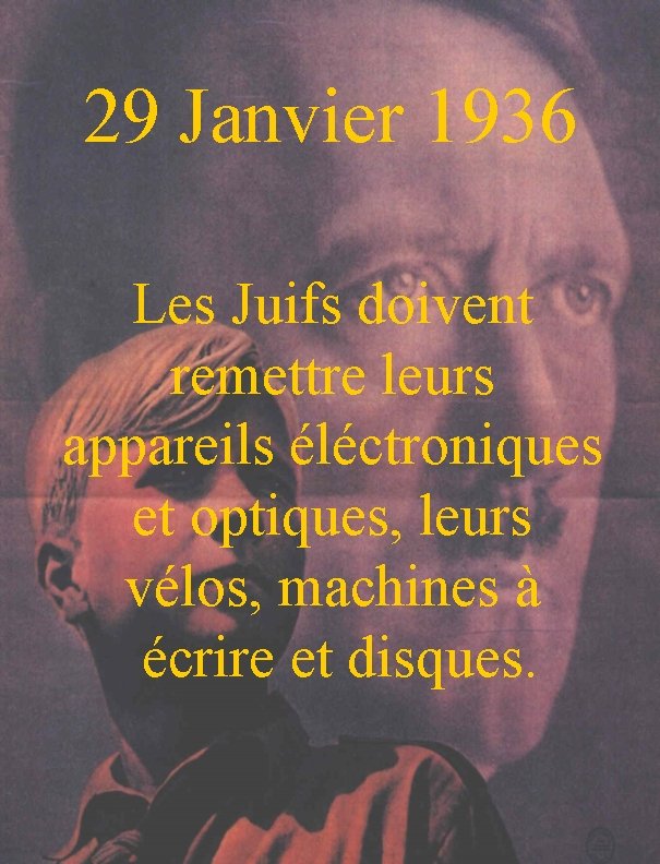 29 Janvier 1936 Les Juifs doivent remettre leurs appareils éléctroniques et optiques, leurs vélos,