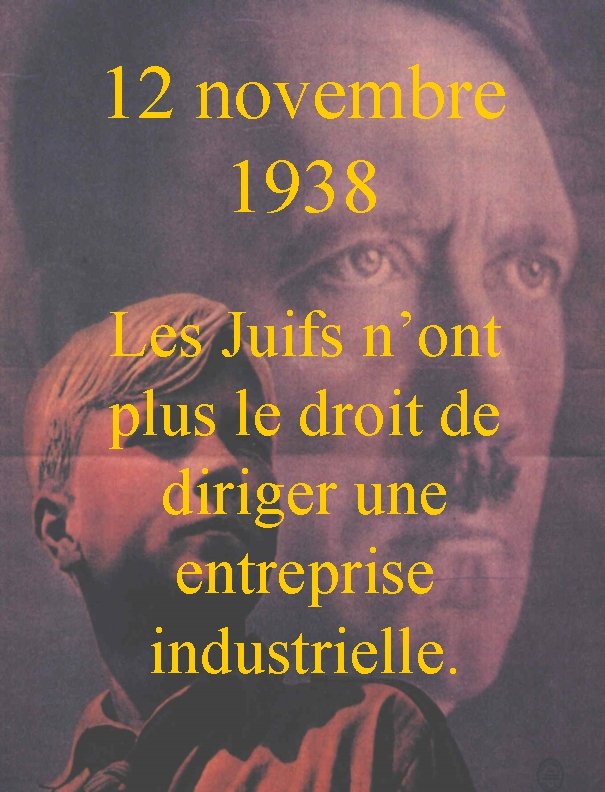 12 novembre 1938 Les Juifs n’ont plus le droit de diriger une entreprise industrielle.