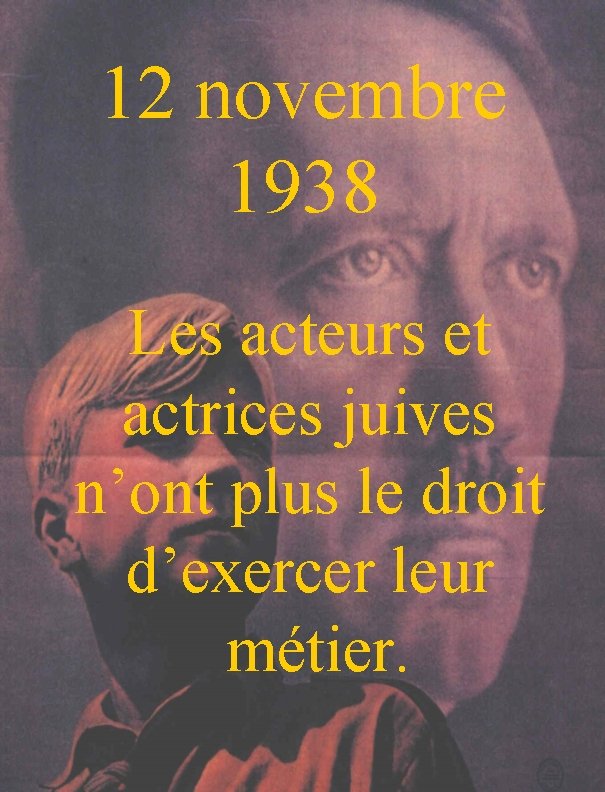 12 novembre 1938 Les acteurs et actrices juives n’ont plus le droit d’exercer leur