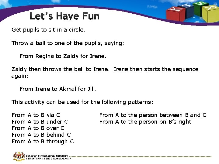 Get pupils to sit in a circle. Throw a ball to one of the