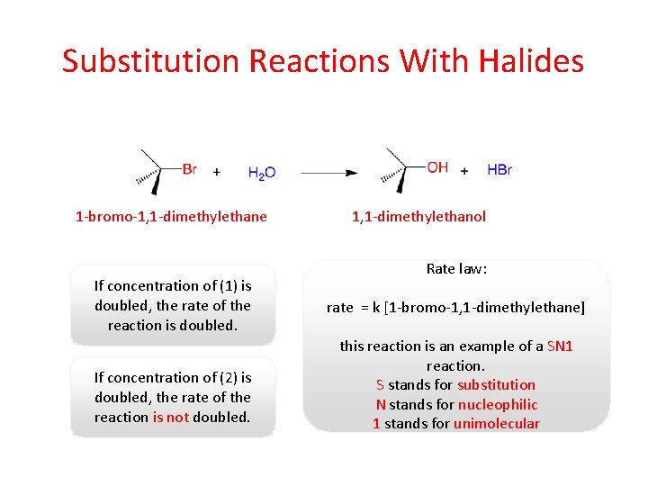 Substitution Reactions With Halides 1 -bromo-1, 1 -dimethylethane If concentration of (1) is doubled,