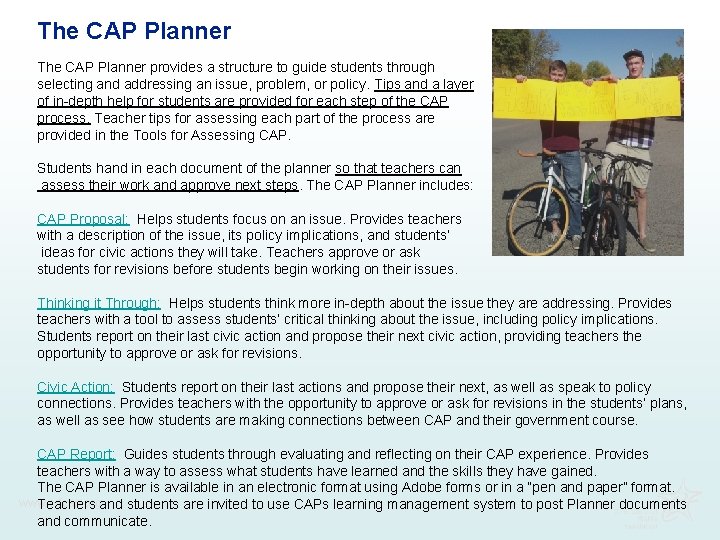 The CAP Planner provides a structure to guide students through selecting and addressing an