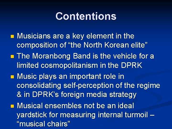 Contentions Musicians are a key element in the composition of “the North Korean elite”