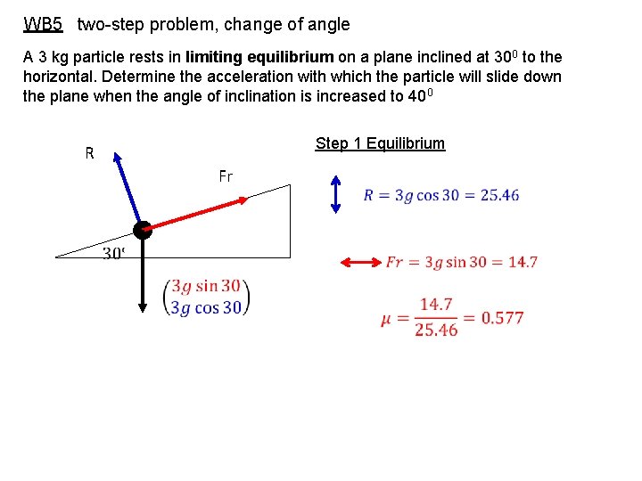 WB 5 two-step problem, change of angle A 3 kg particle rests in limiting