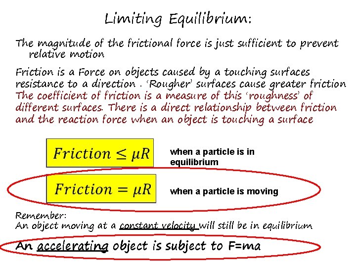 Limiting Equilibrium: The magnitude of the frictional force is just sufficient to prevent relative
