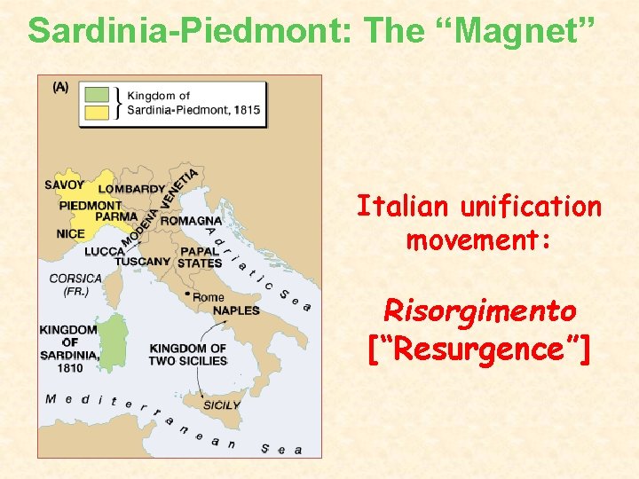 Sardinia-Piedmont: The “Magnet” Italian unification movement: Risorgimento [“Resurgence”] 