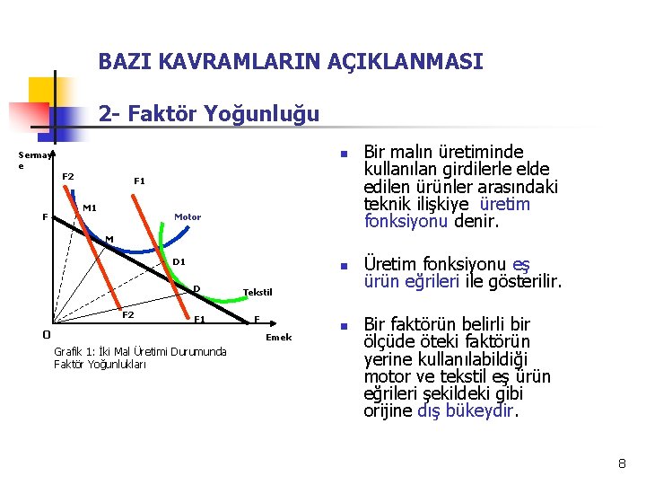 BAZI KAVRAMLARIN AÇIKLANMASI 2 - Faktör Yoğunluğu n Sermay e F 2 F F