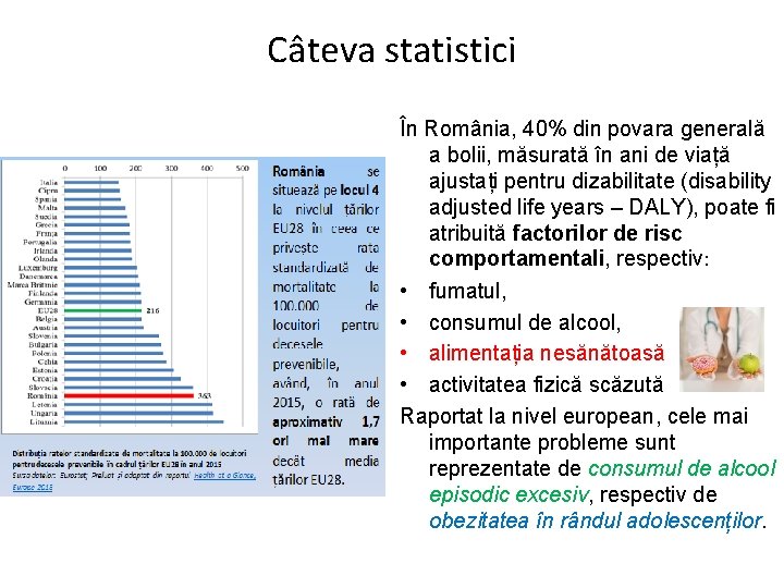 Câteva statistici În România, 40% din povara generală a bolii, măsurată în ani de
