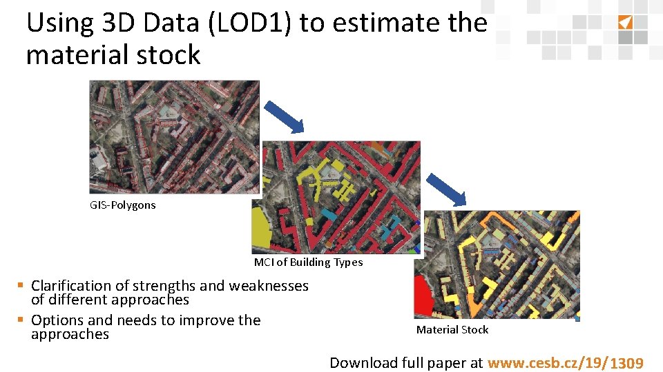 Using 3 D Data (LOD 1) to estimate the material stock GIS-Polygons MCI of