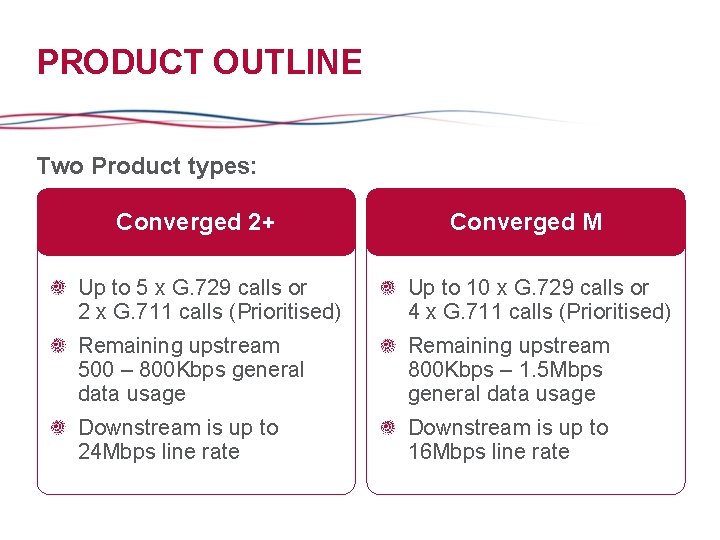 PRODUCT OUTLINE Two Product types: Converged 2+ Converged M Up to 5 x G.