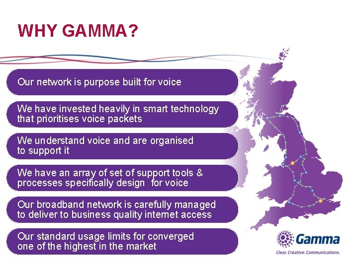 WHY GAMMA? Our network is purpose built for voice We have invested heavily in