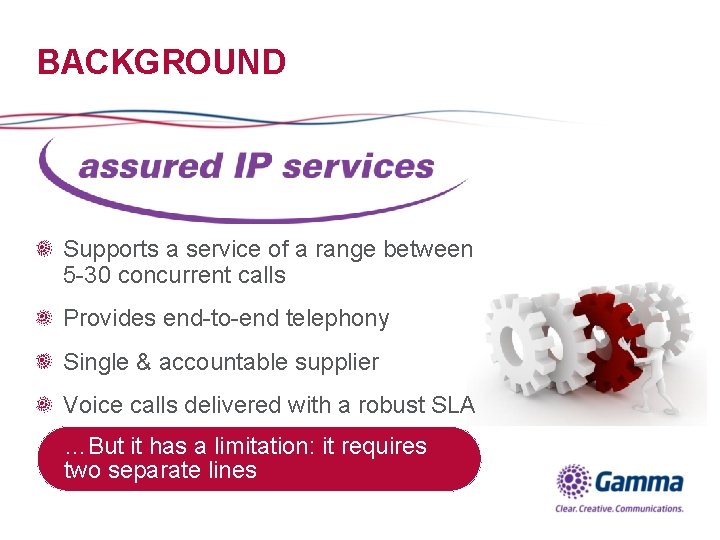 BACKGROUND Supports a service of a range between 5 -30 concurrent calls Provides end-to-end