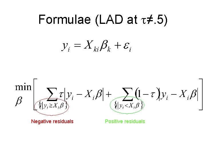 Formulae (LAD at t≠. 5) Negative residuals Positive residuals Formulae (LAD at t≠. 5) Negative residuals Positive residuals