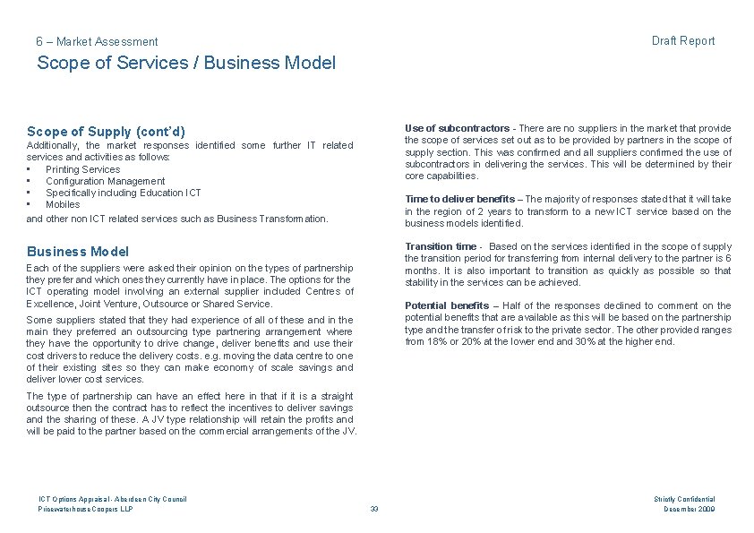 Draft Report 6 – Market Assessment Scope of Services / Business Model Use of