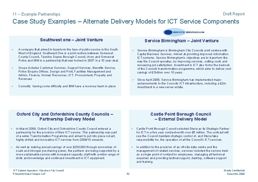 Draft Report 11 – Example Partnerships Case Study Examples – Alternate Delivery Models for
