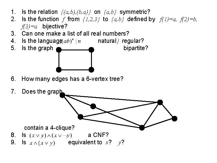 1. Is the relation {(a, b), (b, a)} on {a, b} symmetric? 2. Is