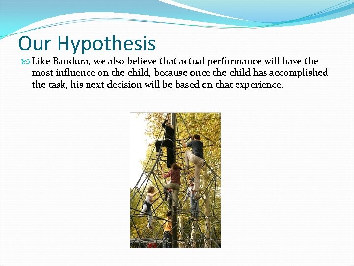 Our Hypothesis Like Bandura, we also believe that actual performance will have the most